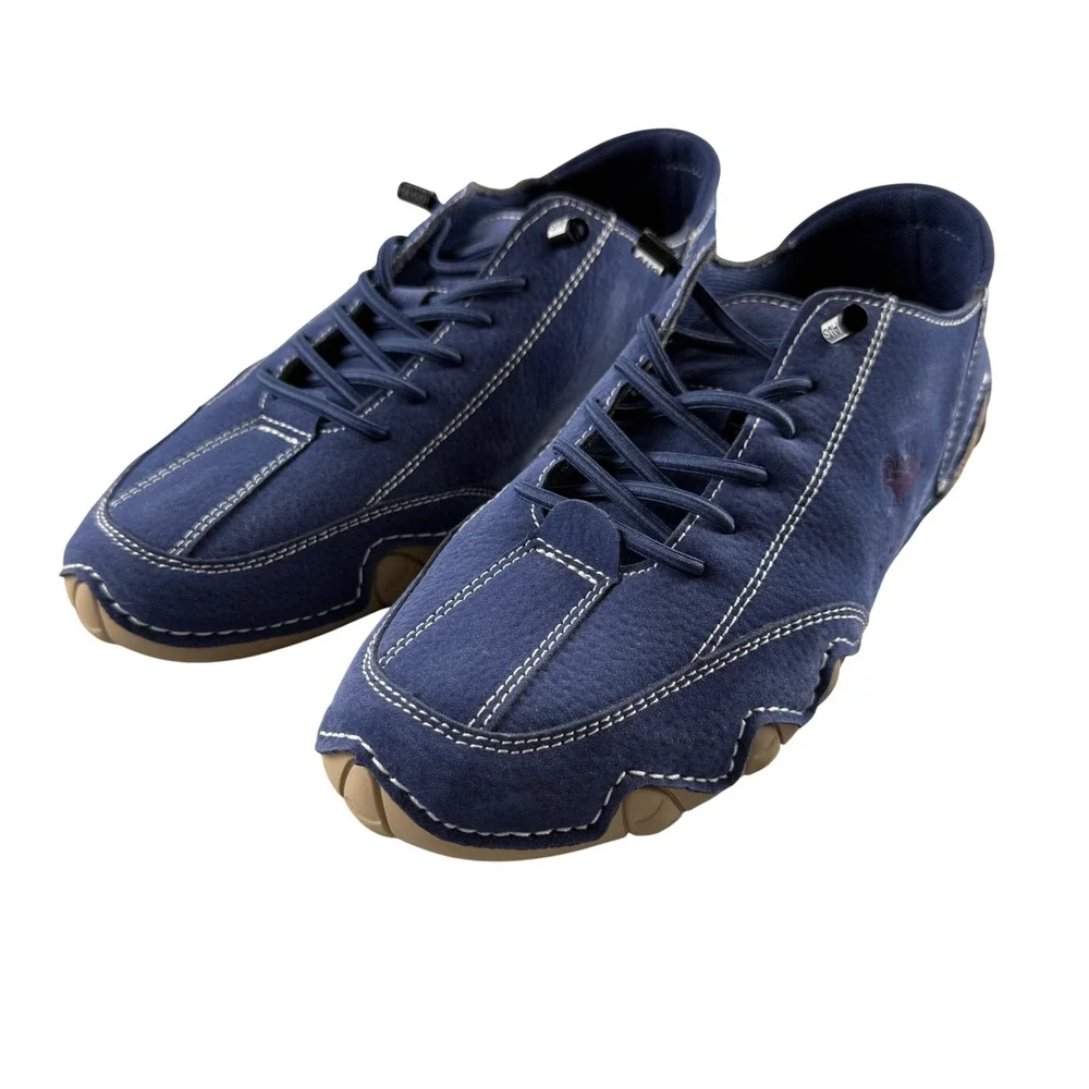 AUS Ram Blue Suede Driving Loafers Contrast Stitching Flats Size 38 Motorcycle